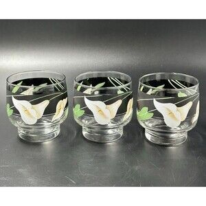 Sango Quadrille Black Lilies Juice Cocktail Glasses 3 Glasses 1980